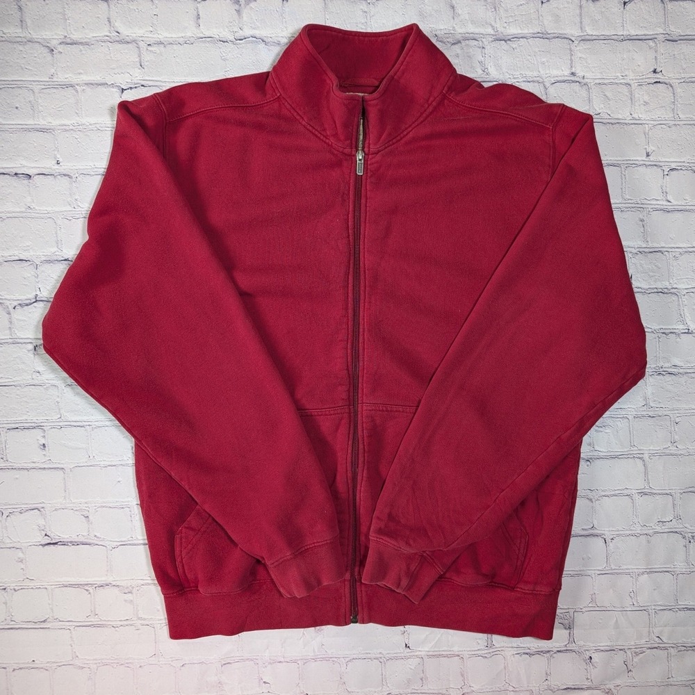 L.L.Bean Full Zip Sweatshirt Mens M Faded Red Cotton Blend Mock Neck